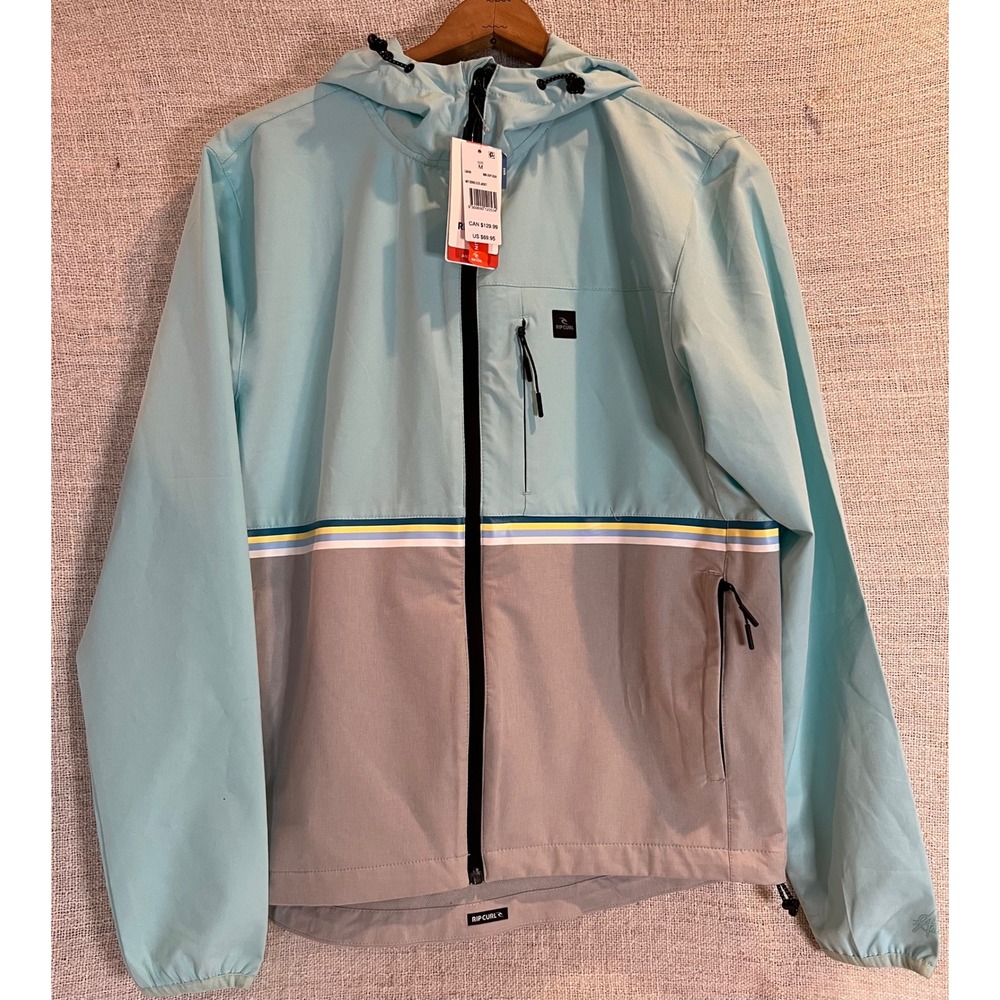 Rip Curl Anti-Series Windbreaker Jacket Blue Grey Striped CJKAX9 Mens M NEW